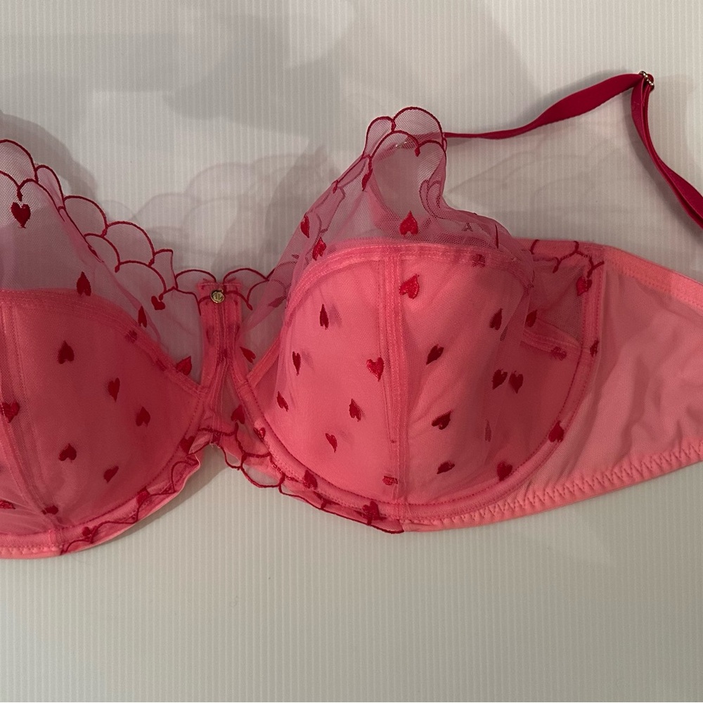 Adore Me Pink Heart Embroidered Bra